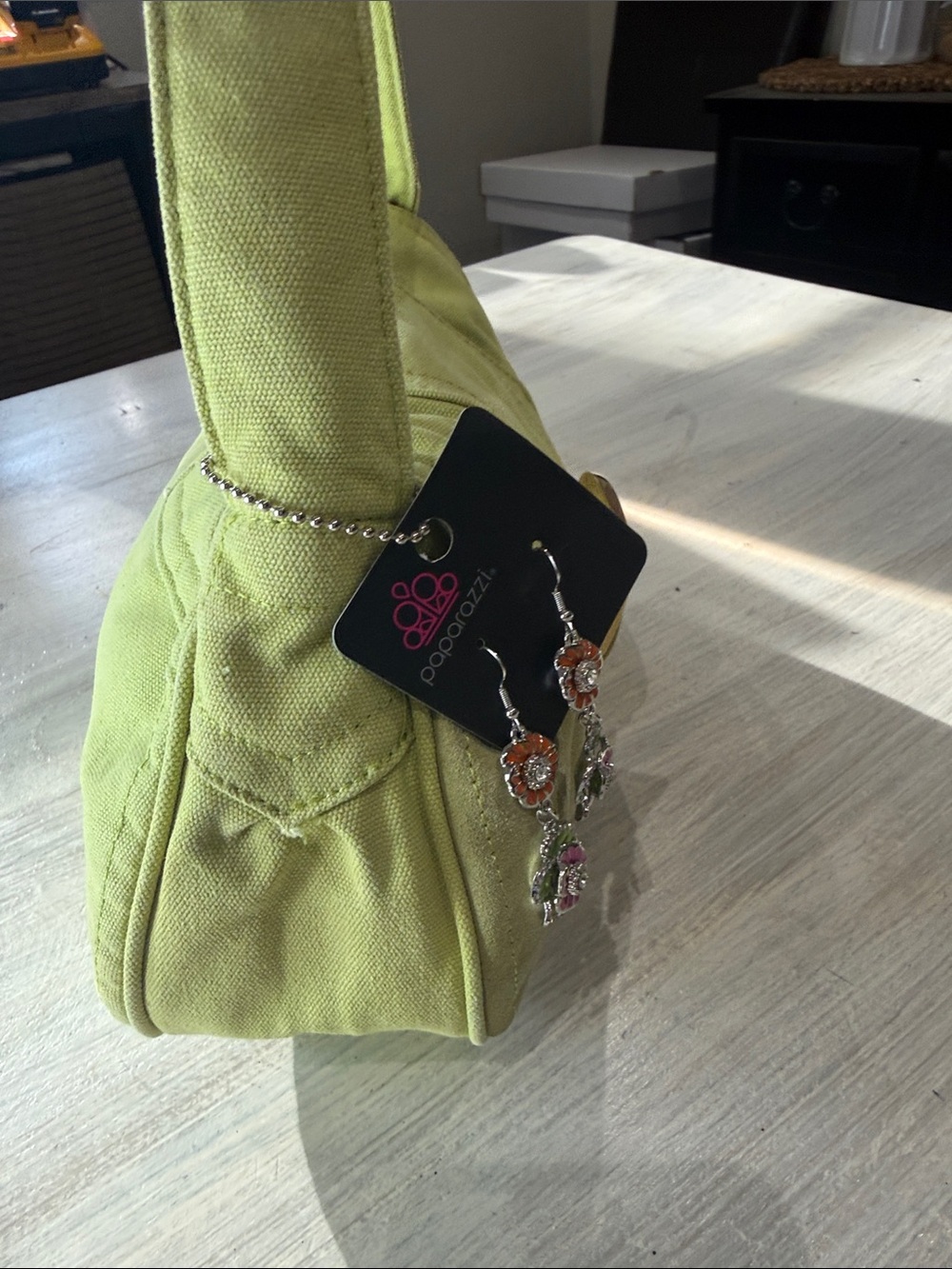 Y2K Source Unknown Lime Green Small Hobo Denim and Suede Bag with Gold Buckle - Picture 7 of 10